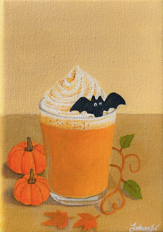 Pumpkin Spice Latte Mini Painting l Witchtober Day 1 l Original Halloween Art￼￼