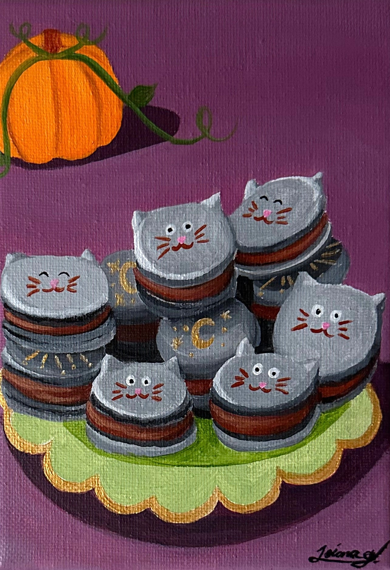 Black Cat Macarons |Witchtober Challenge Day 11 | Original Halloween Art