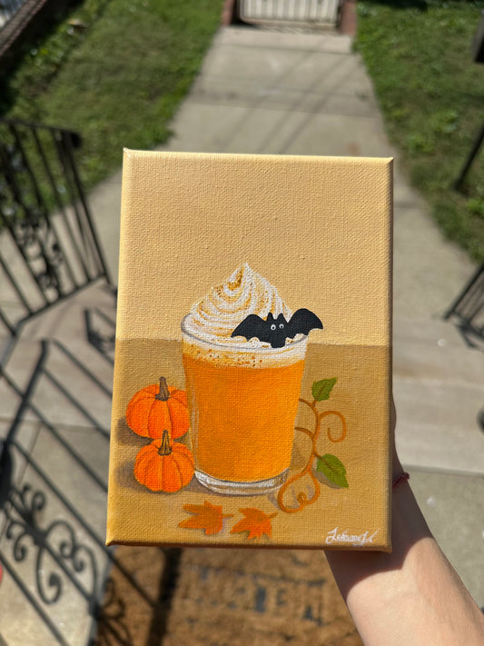Pumpkin Spice Latte Mini Painting l Witchtober Day 1 l Original Halloween Art￼￼