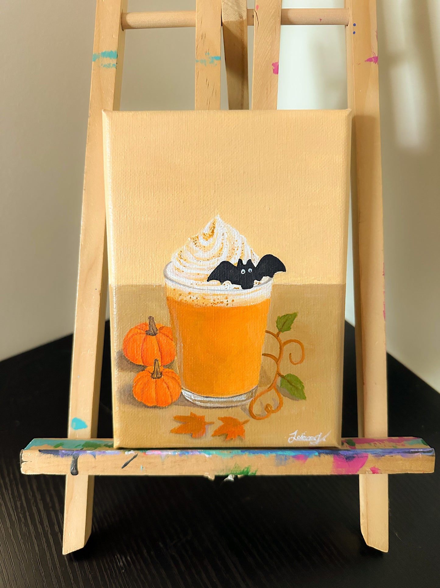 Pumpkin Spice Latte Mini Painting l Witchtober Day 1 l Original Halloween Art￼￼